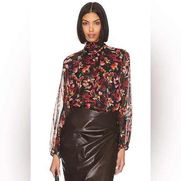MISA Los Angeles Lulu Top in Libra Fleur Chiffon Blouse Size S Luxury Floral - Picture 1 of 9